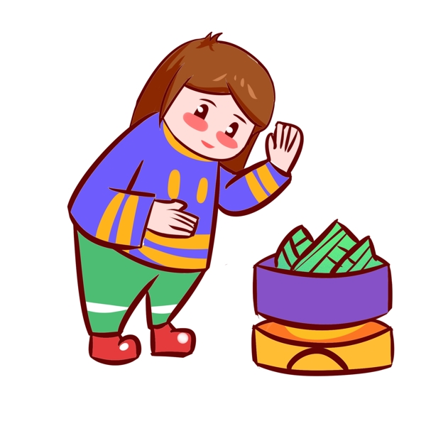 粽子节吃粽子的女孩手绘插画