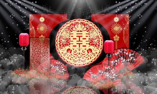 中式红色喜庆婚礼迎宾区