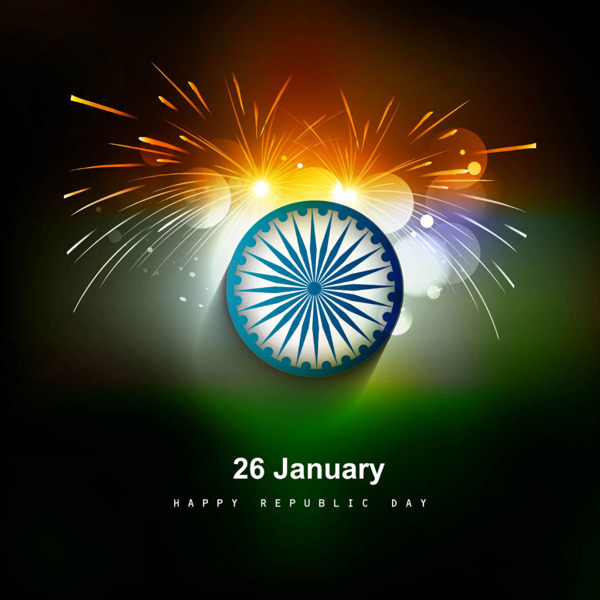 印度国旗三色卡烟花矢量图素材