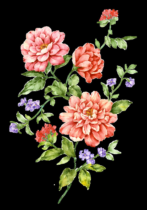 粉色手绘花朵png元素素材