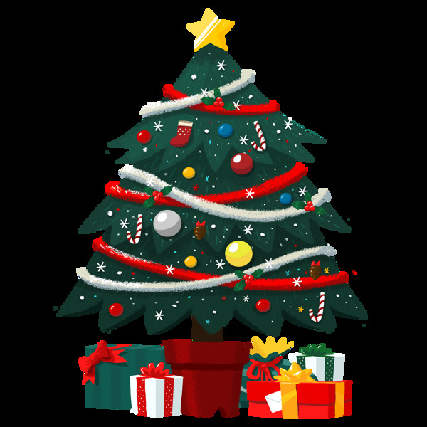 圣诞节可爱圣诞树礼物图PNG元素