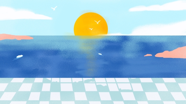 冰凉一夏海边日光浴插画背景设计