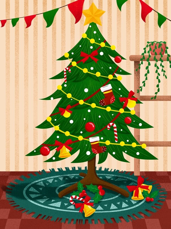 圣诞节装饰圣诞树插画背景