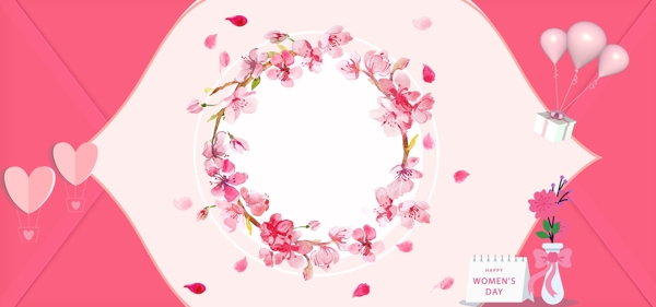 妇女节粉色花朵框架手绘背景