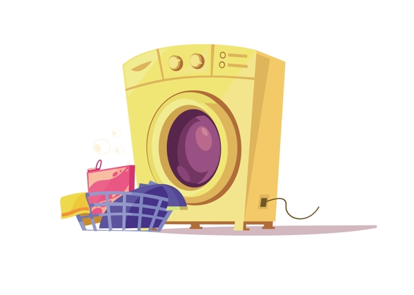 手绘卡通全自动洗衣机原创元素