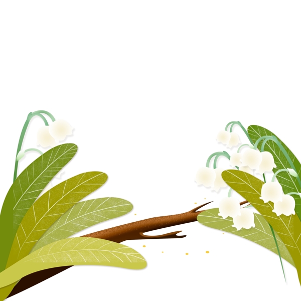 手绘白色花朵和树叶设计可商用元素