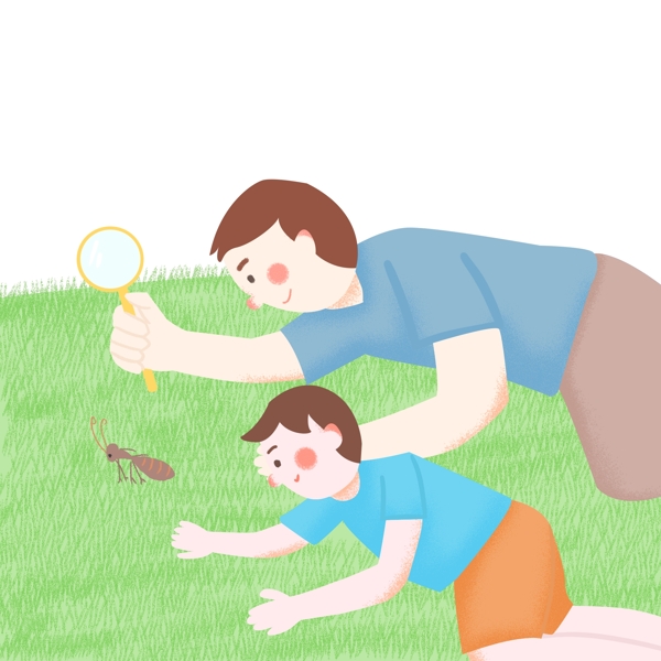 温暖小清新父亲节场景和爸爸一起观察蚂蚁