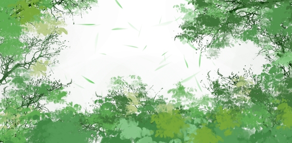 绿叶树林远景插画清新海报素材