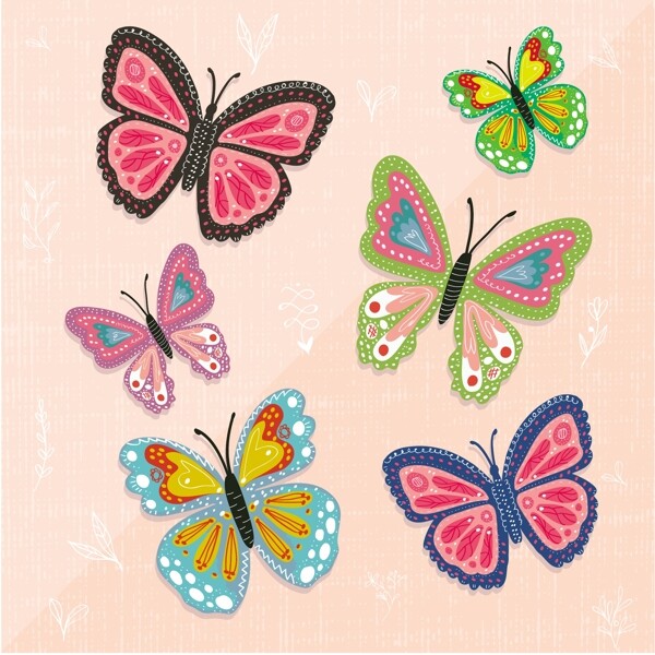 6款彩色蝴蝶设计矢量素材