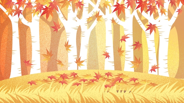 秋季黄色草地上的枫树卡通背景
