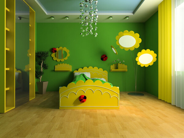 绿色儿童卧室装修图片1