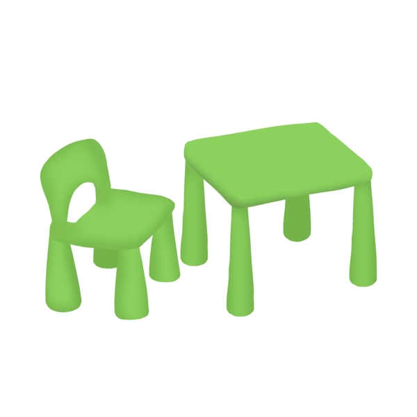 绿色儿童桌椅插画