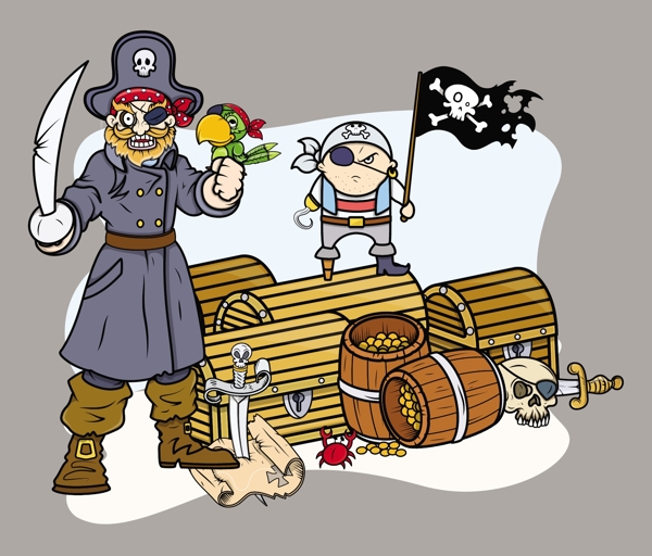 海盗船长黑队宝卡通插画矢量