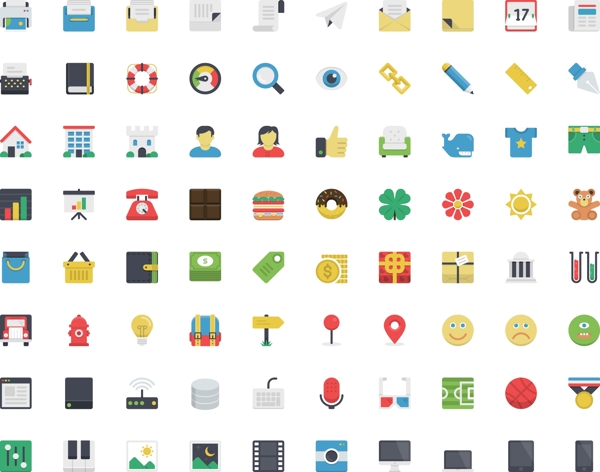 彩色扁平网页UI生活商务icon图标