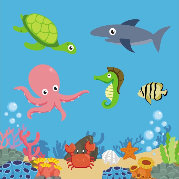 创意海底世界动植物矢量素材