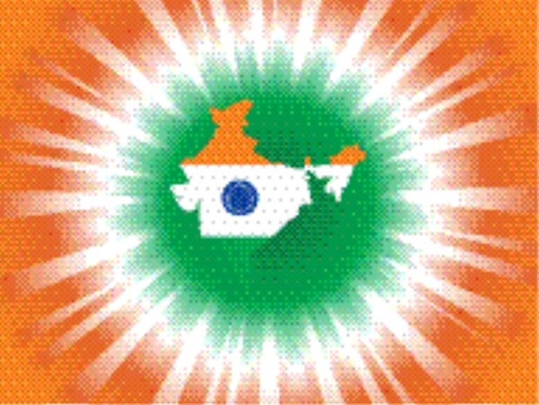 在地图的形状印度国旗隔离在数字背景