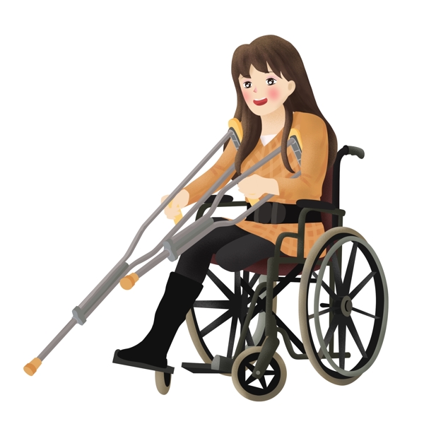 卡通乐观的高位截肢残疾人女孩可商用元素
