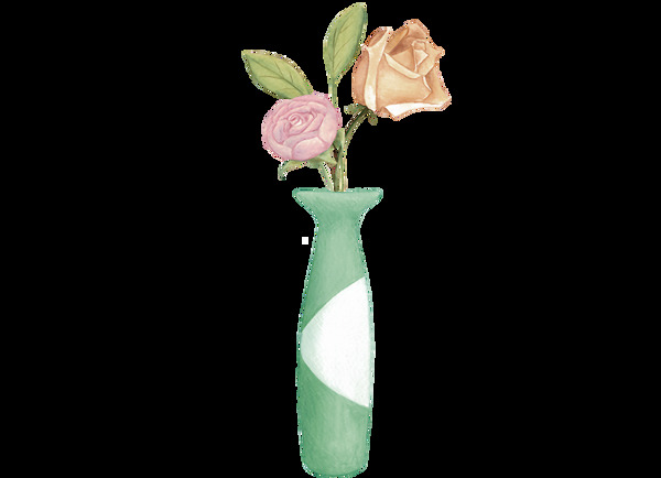 清新绿色花瓶花朵png元素