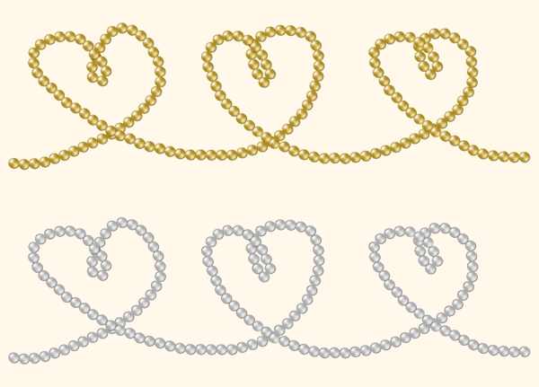 字符串的稀有金和银的矢量格式在心脏形状的珍珠