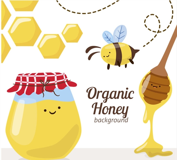 卡通有机蜂蜜和蜜蜂矢量素材