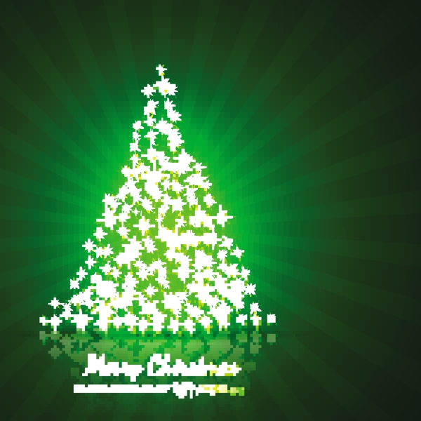 圣诞树形状的星星闪烁的绿色背景