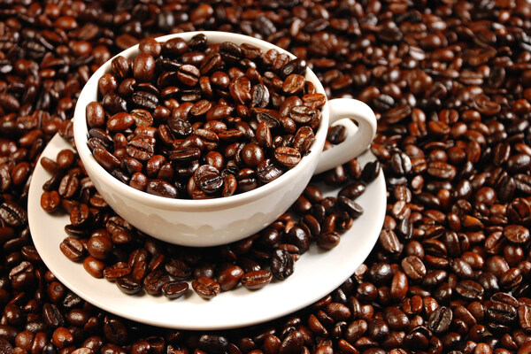 咖啡豆与咖啡杯图片