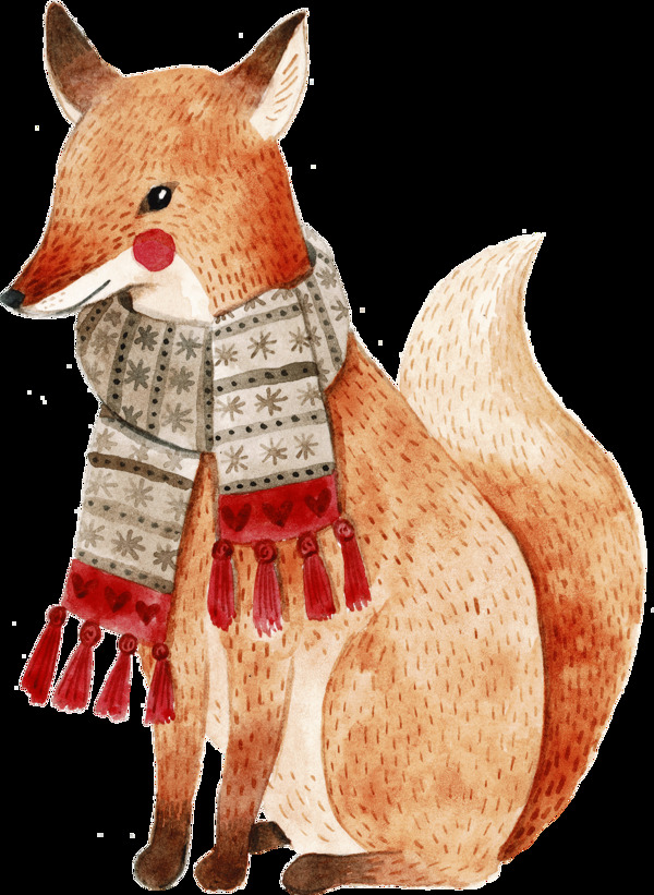 手绘戴着围巾的狐狸动物透明素材