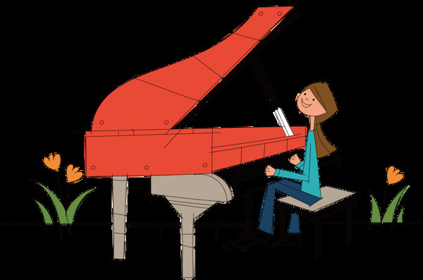 红色卡通儿童钢琴装饰元素
