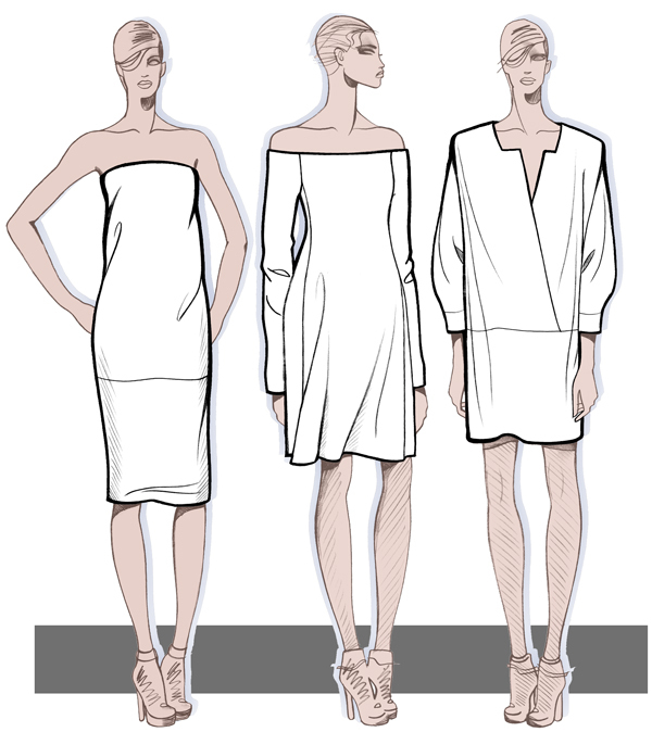 3款白色裙装设计图