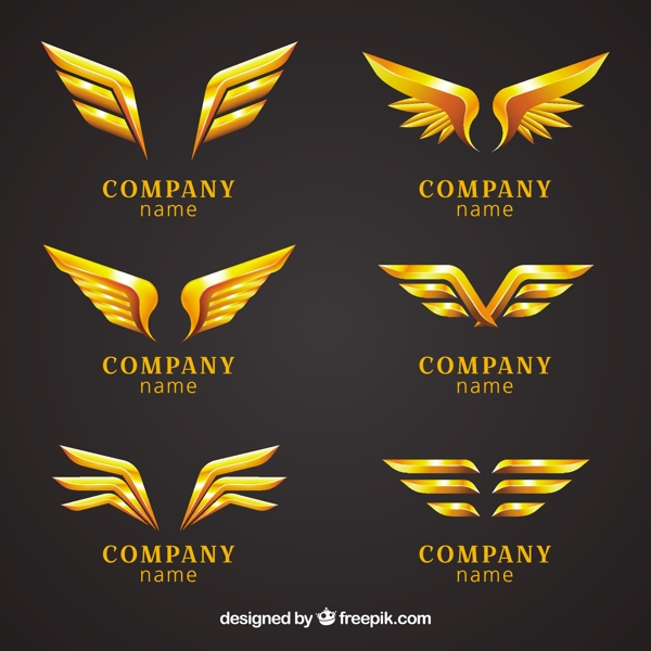 金色的双翼翅膀标志logo矢量素材