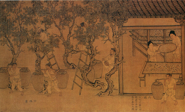 中国古代采桑养蚕图图片