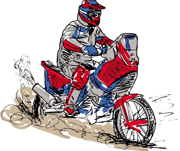 在跟踪矢量插画摩托车自行车的速度增加的草图