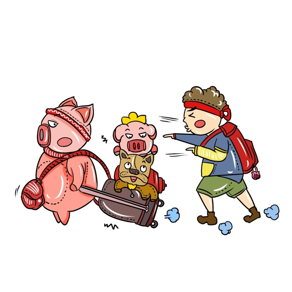 2019年猪年新年回家春运场景手绘插画