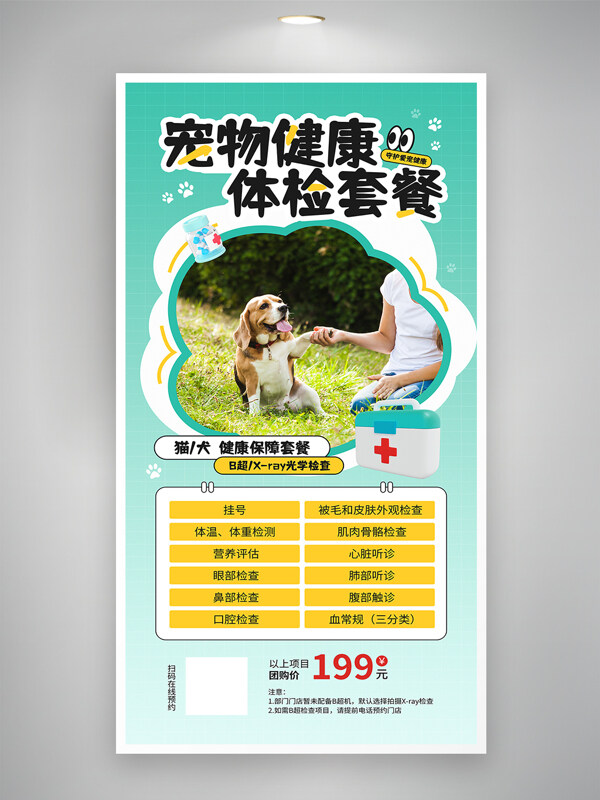 清新简约背景宠物健康体检套餐促销活动海报