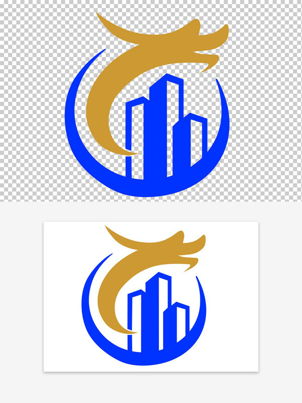 蓝色主题金色点缀扁平建筑建筑公司标志logo