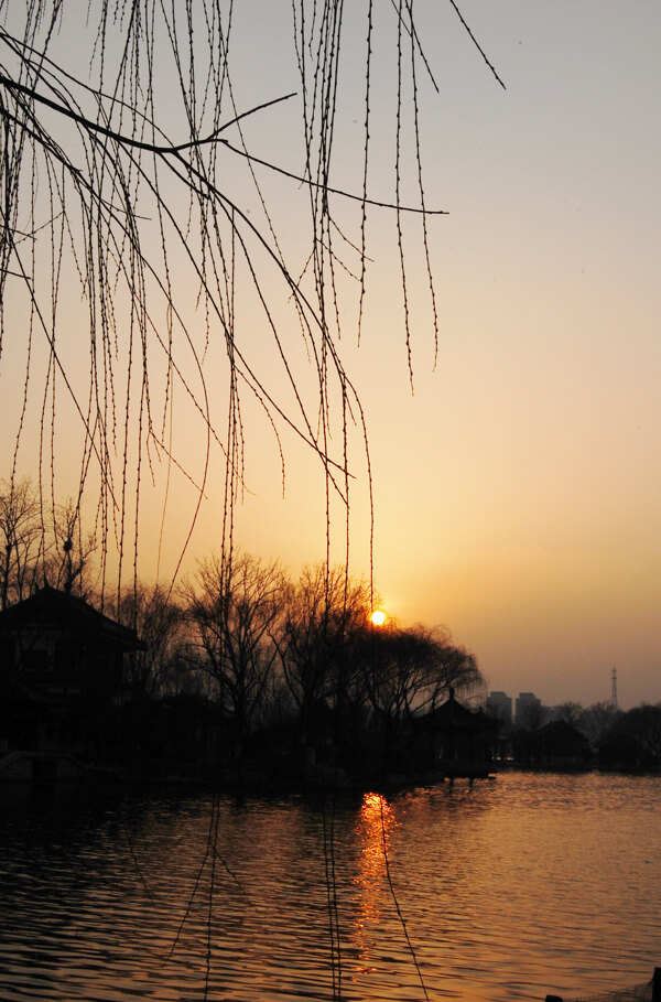 夕阳下的大明湖图片