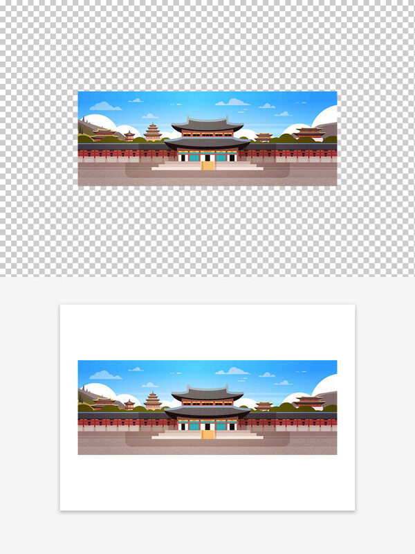 大气巍峨手绘卡通风格传统中式建筑插画