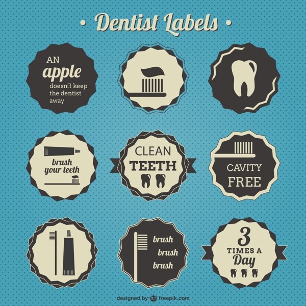 复古牙齿护理标签矢量素材
