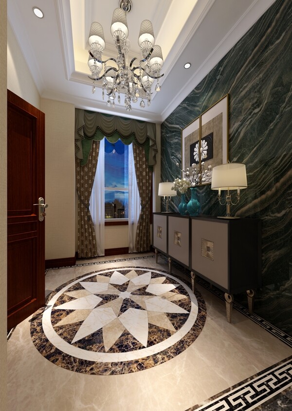 现代时尚客厅花瓣形状地板室内装修效果图
