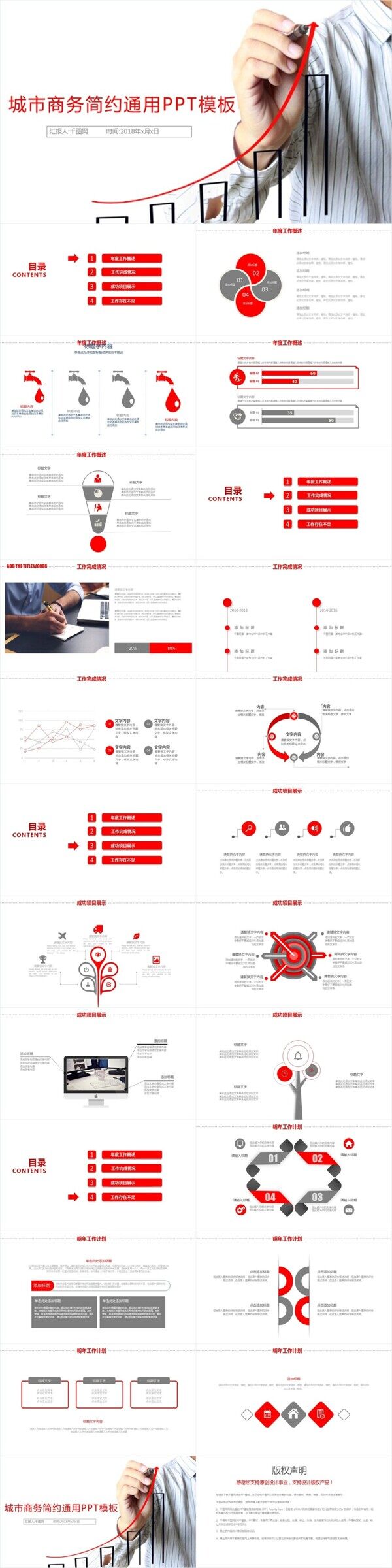 红色商务简约总结计划数据分析PPT模板