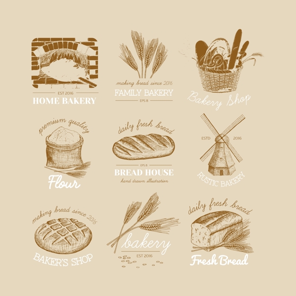 手绘创意面包烘焙标志