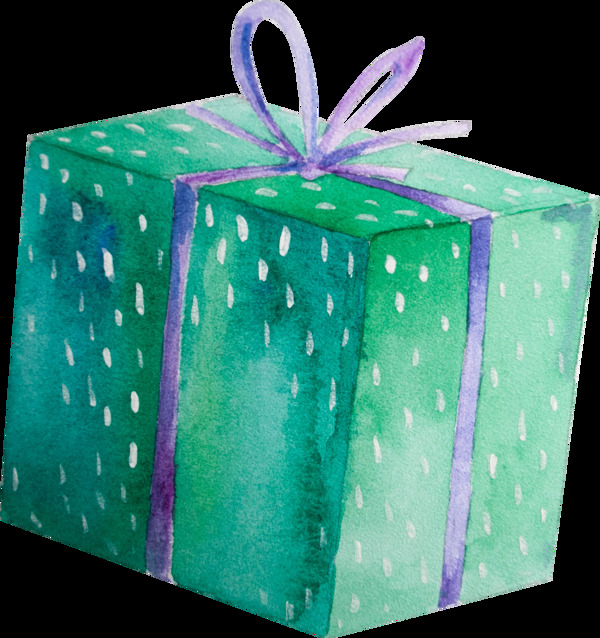 手绘正方形大礼物盒透明素材