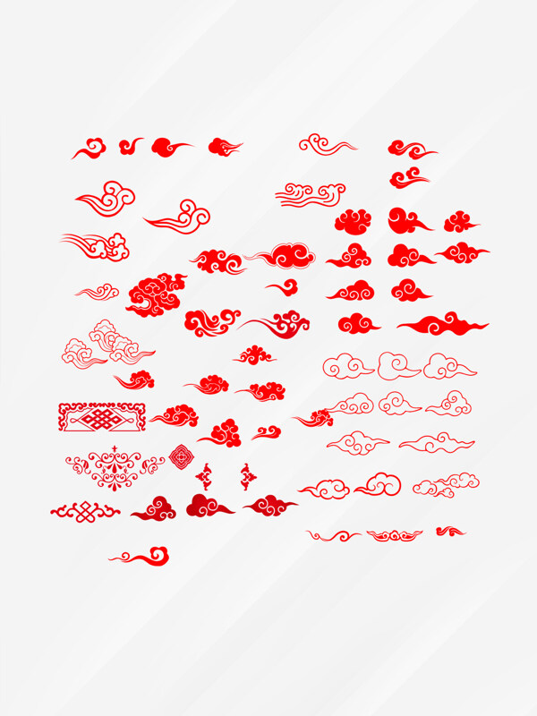 红色喜庆氛围中式传统祥云图案设计