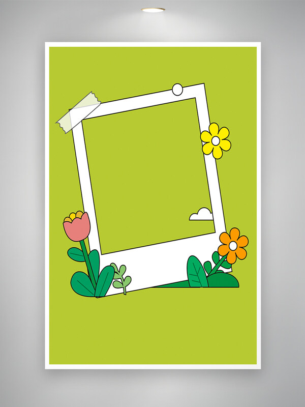 绿色背景卡通清新边框拍照框照片打卡