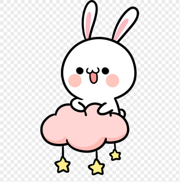 开心小白兔抱着粉色云朵黄星星手账装饰图