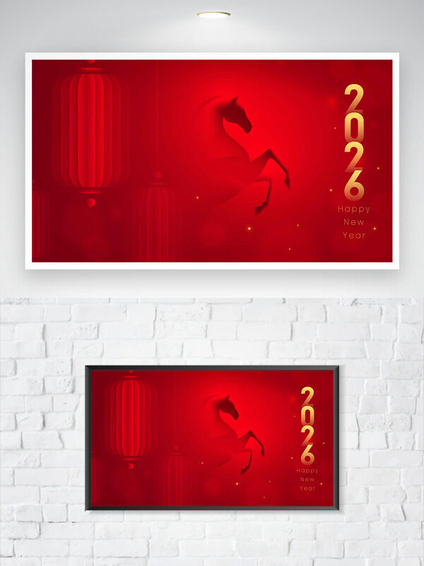 中国传统节日春节马年大吉灯笼骏马图案海报