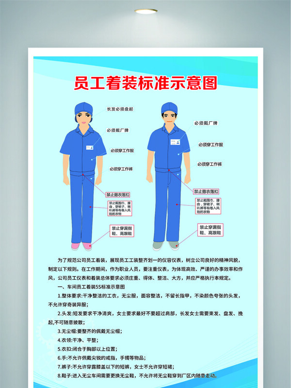 蓝色主题员工着装标准示意图