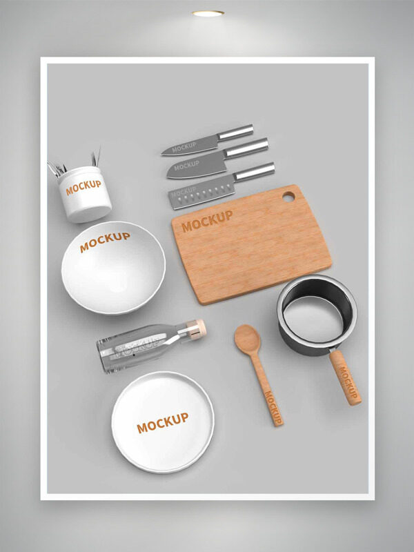 厨房厨具简约灰色背景创意物料样机