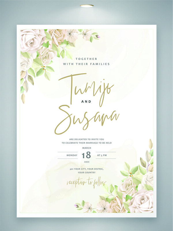 清新浪漫花卉图案婚礼邀请函