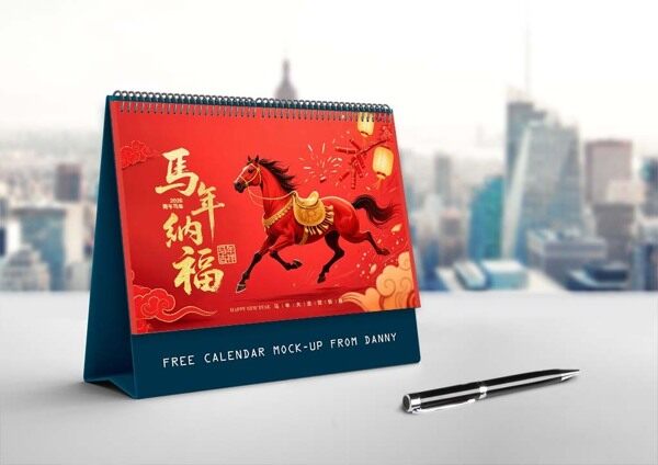 2026马年纳福鞭炮灯笼大红色台历封面